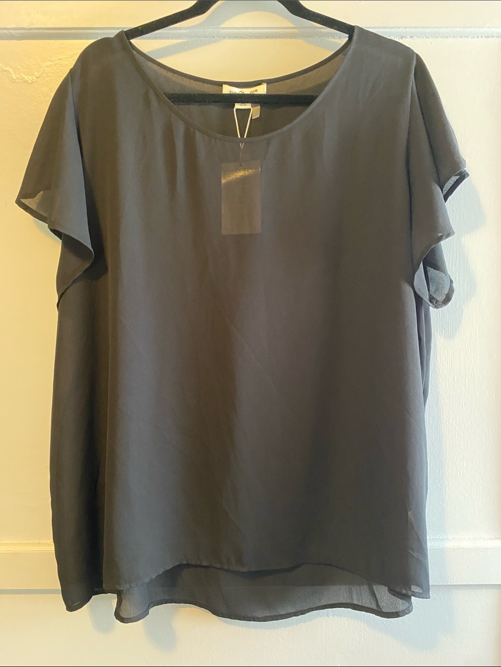 Simply Noelle Black Short Flutter Sleeve Semi-Sheer Blouse